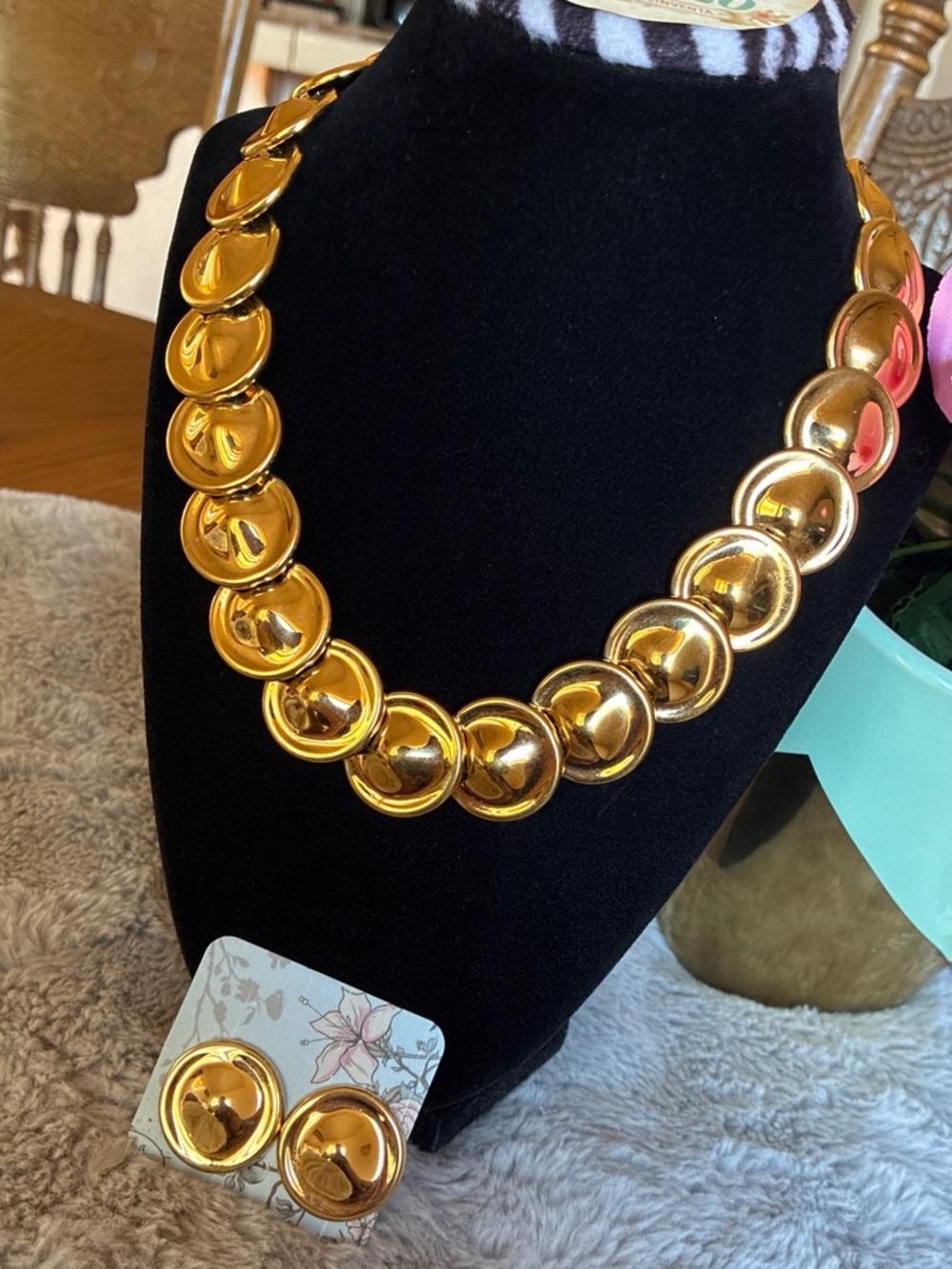 Monet Shiny Gold Disc Necklace with Matching Stud Earrings - Picture 6 of 7